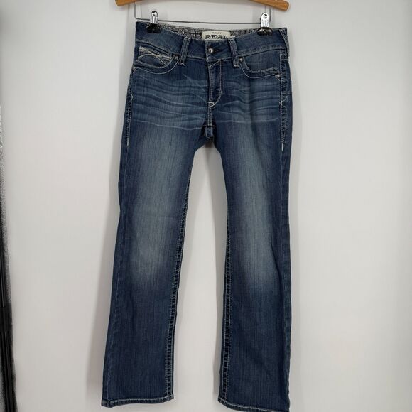 Ariat Denim Mid Rise Straight Jeans Womens Size 27 SHORT Blue Cowgirl Western - Picture 1 of 11